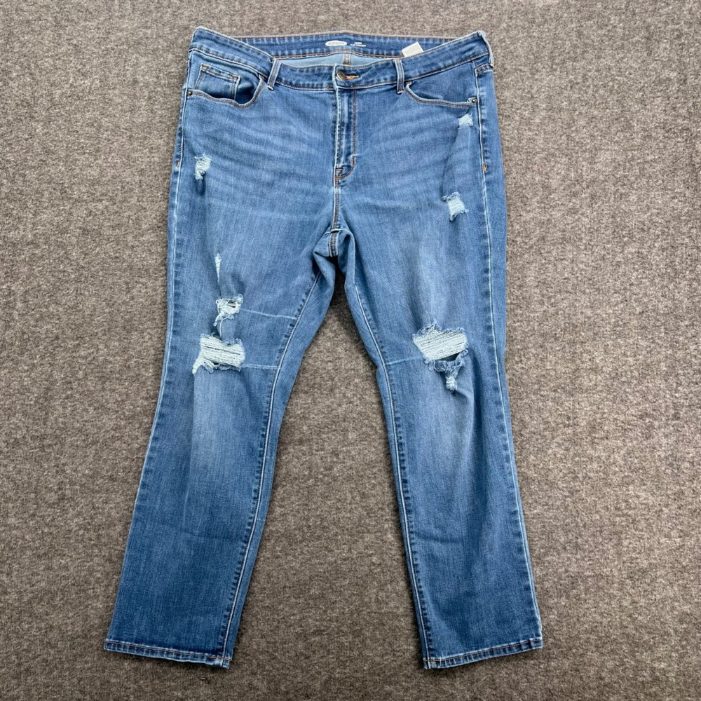 Old Navy Power Slim Straight Distressed Ripped Jeans Blue‎ Womens 16 Short